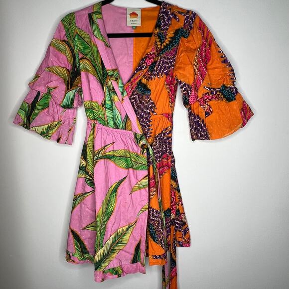 Farm Rio Mixed Print Tropical Wrap Mini Dress XS - Picture 3 of 12